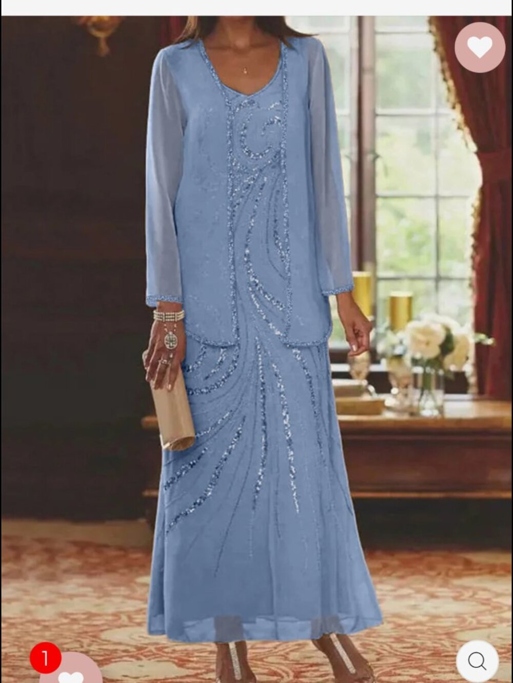 Mondressy Dusty Blue Ankle-length Gown
